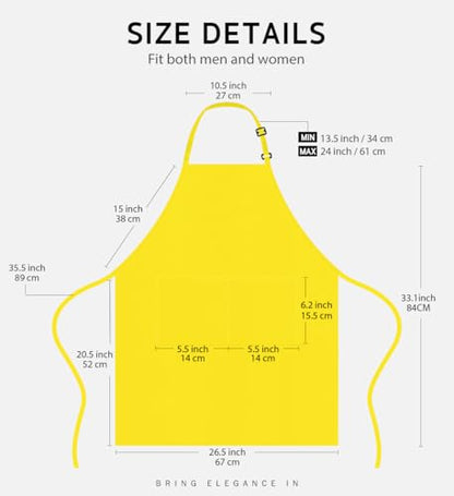 Syntus Apron for Men Women, Adjustable Cooking Kitchen Apron with 2 Pockets - color: Yellow, style: 2 Polyester