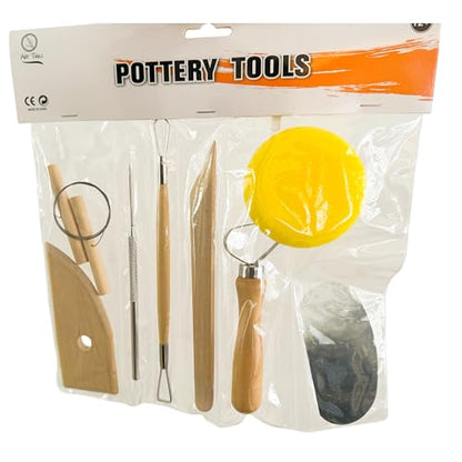Evwoge 8-Piece Pottery Tool Set, Wooden Clay Sculpting Tools with Sponge, Wire Cutter and Modeling Tools for Ceramics