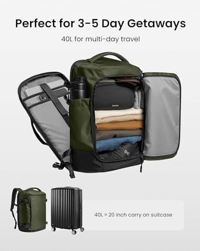 tomtoc Travel Backpack 40L, TSA Carry On Bag Flight Approved, PFAS Free - color: Green-ripstop, size: 40L