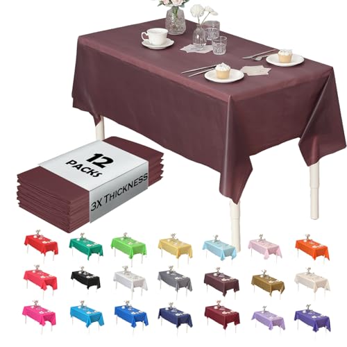 Evershine 3X Thicker Heavy Duty Plastic Table Covers Rectangle Tablecloth, Disposable Tablecloth 12 Pack Rectangle 54" X 108" Brown - color: Brown, size: 12 PACK Rectangle 54" X 108"