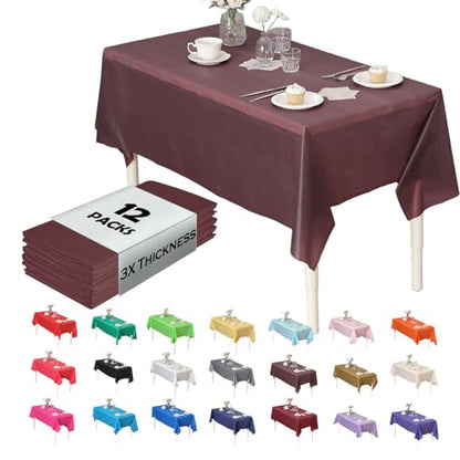 Evershine 3X Thicker Heavy Duty Plastic Table Covers Rectangle Tablecloth, Disposable Tablecloth 12 Pack Rectangle 54" X 108" Brown - color: Brown, size: 12 PACK Rectangle 54" X 108"