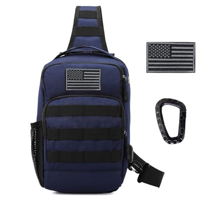 Valinov Tactical Shoulder Bag,Molle Shoulder Backpacks,Military Sling Daypack Backpack with USB Charging port - color: 1 Pack Dark Blue