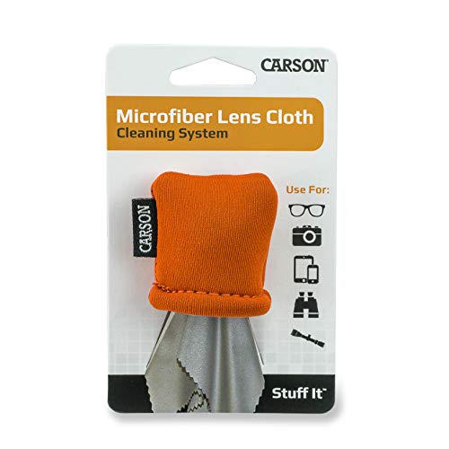 Carson Stuff-It Microfiber Lens Cloth Cleaning System for Eyeglasses, Smartphones, Tablets, Optics, Lenses, Cameras and More - color: Orange