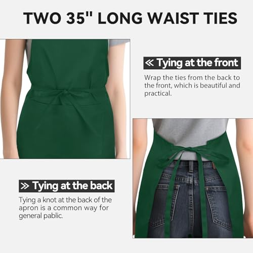 NLUS 2 Pack Kitchen Aprons with 2 Pockets for Women Men, Chef Aprons for Baking BBQ Cooking, Green - color: Green