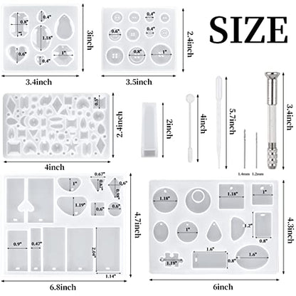 Suhome 73 Pack Resin Earring Mold Jewelry Silicone Resin Molds Making Kits Including Earring, Pendant, Bracelet, Necklace, Button Silicone Casting Molds for Beginners - color: Multi Colur