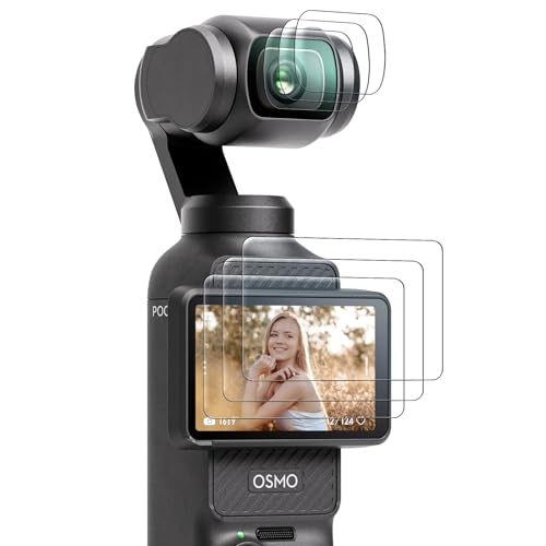 AMAZEAR Lens Screen Protector for DJI Osmo Pocket 4/3 / Xtra Muse (6 Pack), Pocket4 Accessories Tempered Glass Screen Protector OLED Display, Full Protection, Ultra HD, 9H Hardness, Scratch Resistant