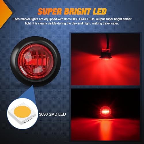 Nilight 3/4" Round Marker Light 10PCS Red LED Clearance 2 Connectors - color: 10pcs 2Pin Red