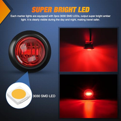 Nilight 3/4" Round Marker Light 10PCS Red LED Clearance 2 Connectors - color: 10pcs 2Pin Red