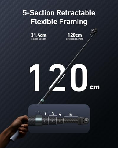 TELESIN 120cm/47.2in Invisible Selfie Stick for GoPro DJI Insta360