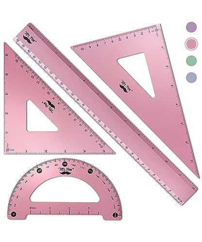 Mr. Pen- Metal Geometry Kit, 4 Pack, 45° & 30°/60° Set Squares - color: Light Pink