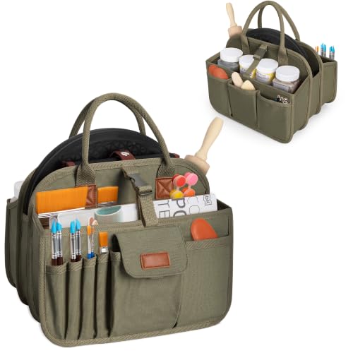 Pottery Tool Organizer Bag, Art Supply Studio Bag, Clay Tool Storage Caddy - color: Green