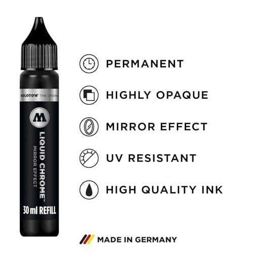 Molotow Liquid Chrome Alcohol-Based Refill, 30ml Bottle, 1 Each - size: 1 Count (Pack of 1), style: Refill