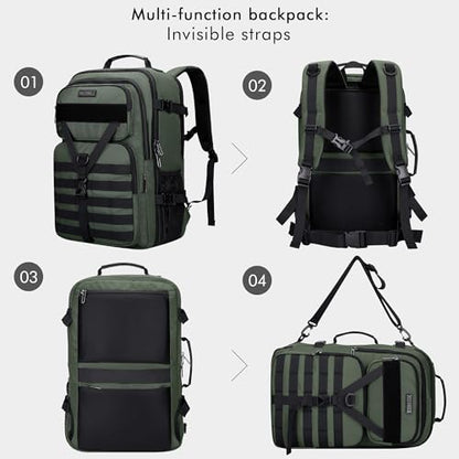 WITZMAN Travel Backpack for Men 40L Convertible Bag Fits 17" Laptop - color: Light Green
