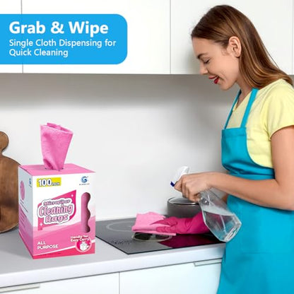 GLIMGLINT Microfiber Cleaning Cloth 100 Pack, Reusable Paper Towels 11 x 9 - color: Pink