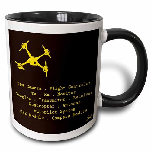 3dRose Black & Yellow Drone with DIY Accelerometer 11oz Two-Tone Black Mug - color: Black, size: 11 Ounces