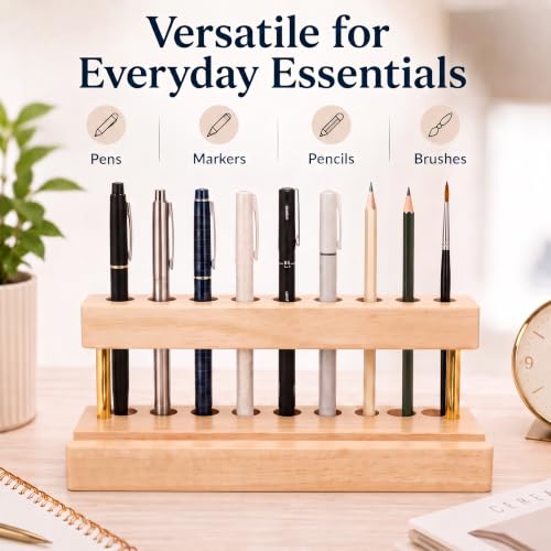 Pen Holder for Desk, Pencil Holder, Pen Display Stand - color: Single-row - Natural Wood