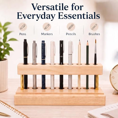 Pen Holder for Desk, Pencil Holder, Pen Display Stand - color: Single-row - Natural Wood