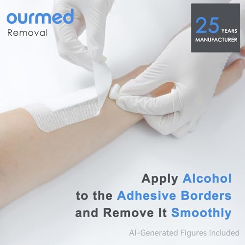 Ourmed Island Dressing Bordered Gauze 4"x 4"(2"x 2" Absorbent Pad), Pack of 50, Self-Adhesive Sterile Dressing with Highly Absorbent, Latex& Rubber- Free, for Cuts and Scratches - size: 4"x 4"(50 PCS)