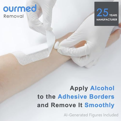 Ourmed Island Dressing Bordered Gauze 4"x 4"(2"x 2" Absorbent Pad), Pack of 50, Self-Adhesive Sterile Dressing with Highly Absorbent, Latex& Rubber- Free, for Cuts and Scratches - size: 4"x 4"(50 PCS)