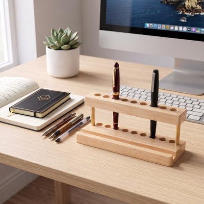 Pen Holder for Desk, Pencil Holder, Pen Display Stand - color: Single-row - Natural Wood