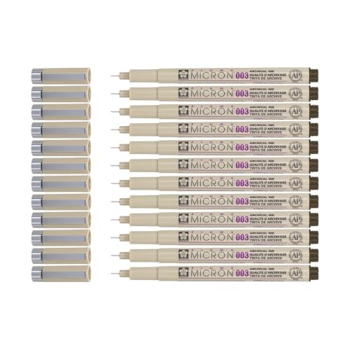 SAKURA Pigma Micron Fineliner Pens, Sepia, 003 Point, Box of 12
