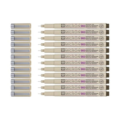SAKURA Pigma Micron Fineliner Pens, Sepia, 003 Point, Box of 12