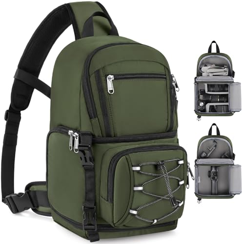 RAINSMORE Camera Sling Bag, Small Dslr/Mirrorless Camera Bag & Case - color: Army Green