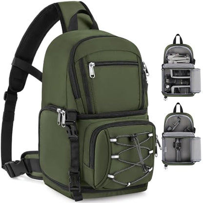 RAINSMORE Camera Sling Bag, Small Dslr/Mirrorless Camera Bag & Case - color: Army Green