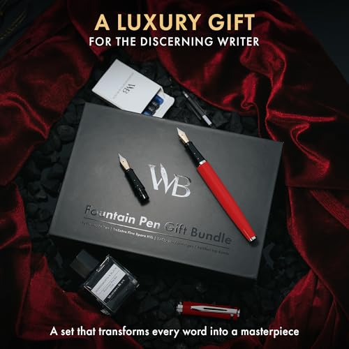 Wordsworth & Black Fountain Pen Gift Set, Medium & Extra Fine Nib, Red - color: Red Chrome