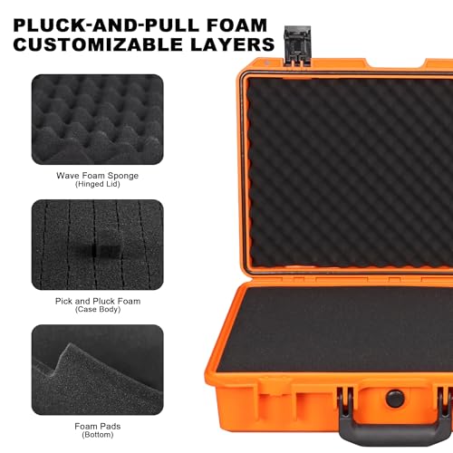 IP67 Waterproof Protective Hard Case with Custom Foam Insert, 18", Orange - color: Orange
