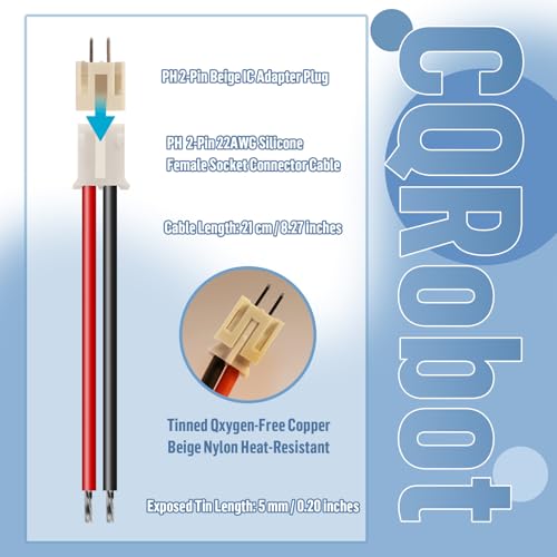 CQRobot JST PH2.0 2-Pin Wire-to-Board Silicone Female Connector Cable Kit - size: 2P, style: PH Cable