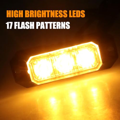 4PCS 3 LED Amber Surface Mount Flashing Strobe Lights for Trucks - color: Yellow, size: 3LED-4PCS