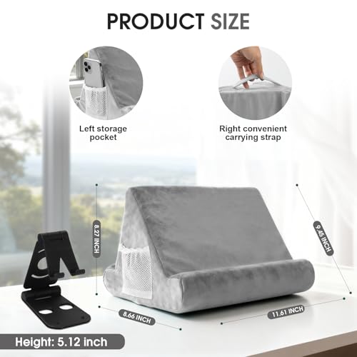 Multi-Angle Tablet Stand with Soft Pad and Net Pocket - Universal Lazy Holder for Lap, Knee, Sofa and Bed(Grey) - color: Grey