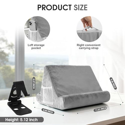 Multi-Angle Tablet Stand with Soft Pad and Net Pocket - Universal Lazy Holder for Lap, Knee, Sofa and Bed(Grey) - color: Grey