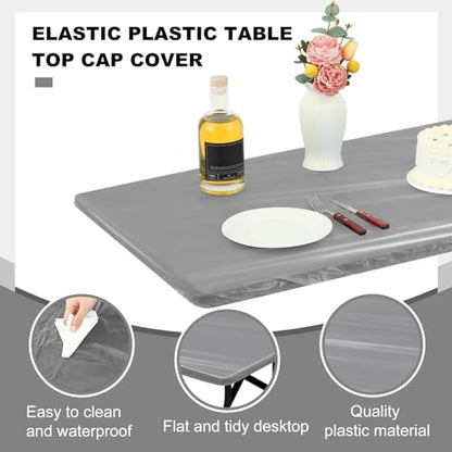 Boao 12 Plastic Elastic Fitted Tablecloths, 6 Ft, 72 x 30 Inch, Gray - color: Grey, size: 6 Ft, 72 x 30 Inch