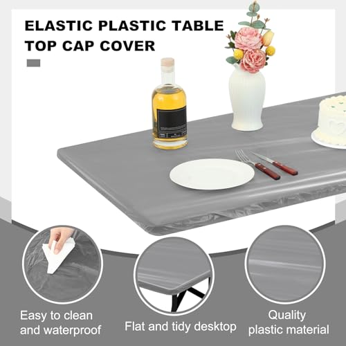 Boao 12 Plastic Elastic Fitted Tablecloths, 8 Ft, 96 x 30 Inch, Gray - color: Grey, size: 8 Ft, 96 x 30 Inch