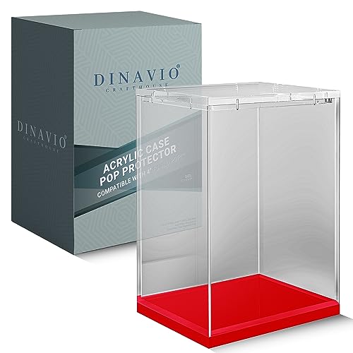 Dinavio Crafthouse Acrylic Funko Pop Display Case - Sturdy Stackable Design - 4mm Case Compatible with 4'' Vinyl Figures - Red Base - color: Red Base