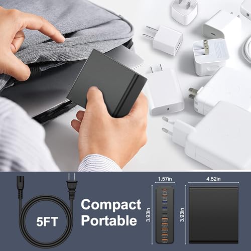 800W USB C Charger Block,10-Port GaN Charging Station - color: Black