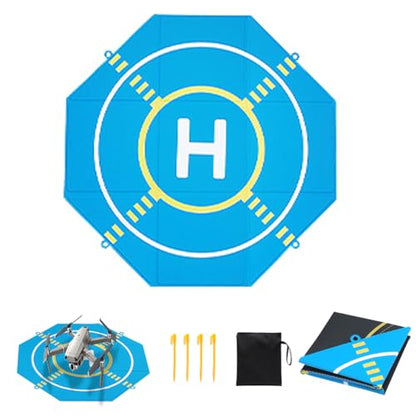 Drone Landing Pad Portable Foldable with Night Vision,25in Double-Sided Waterproof Helipad for DJI Mavic 3/Mini 4K/Air 3S/Neo/Flip/Avata 2 RC Drones Helicopter, Drone Landing Pad Accessories - color: Blue-25in