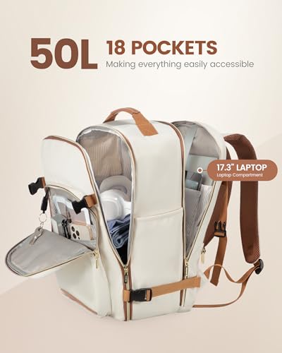 LOVEVOOK 50L Travel Backpack Flight Approved Carry on Backpack,3 Packing Cubes,Waterproof Personal Item Travel Bag,TSA Carry on Luggage Suitcase Travel Essentials,Gifts for Women & Men,fits 18" Laptop - color: Beige-brown, size: X-Large-50L-4Pcs(Standard)