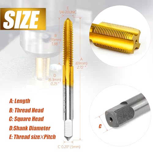 2Pcs 1/4"-20 UNC Thread Tap for Metal,1/4"-20 M2 HSS Thread Milling Tap - size: 1/4"-20UNC - 2Pcs