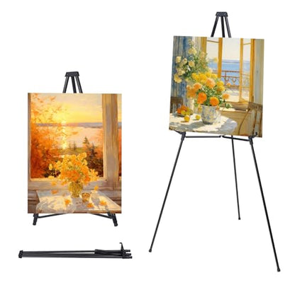 MXG 33-64"Height Adjustable Aluminum Black Display Easel for Painting,Signs - color: Black