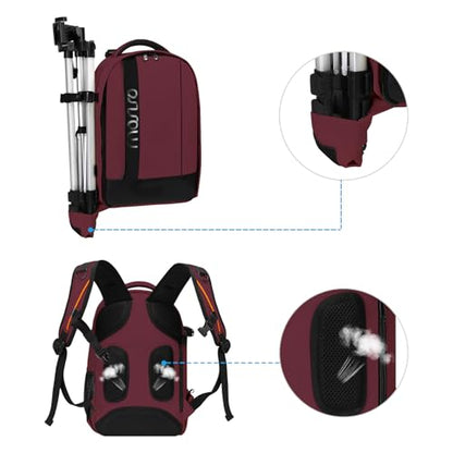 MOSISO Camera Backpack,Photography Backpack Padded Camera Bag, Wine Red - color: Wine Red