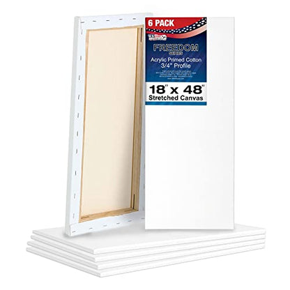U.S. Art Supply 18"x48" Stretched Canvas for Painting, 3/4" Profile, 6-Pack - size: 18" x 48"