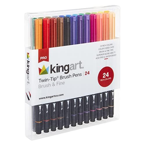 KINGART PRO 445-24 Dual Twin-Tip Brush Pens, Multicolor, 24-Colors