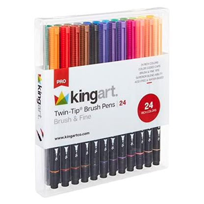 KINGART PRO 445-24 Dual Twin-Tip Brush Pens, Multicolor, 24-Colors