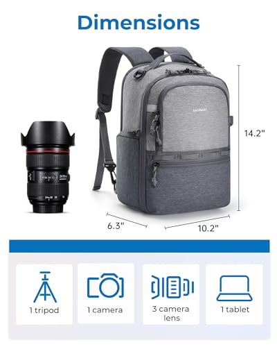 BAGSMART 2 in 1 Small Camera Backpack for DSLR, Fits 12.9" iPad, Gray - color: Gray