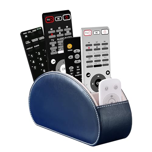 Remote Control Holders Organizer Box with 5 Compartment PU Leather Caddy - color: Dark Blue, size: S