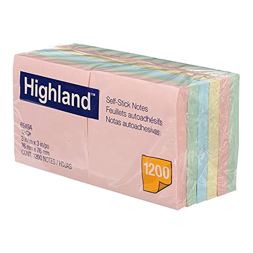 Highland 105833 Highland Notes 3-Inch x 3-Inch Assorted Colors 12 Pads (6549A)