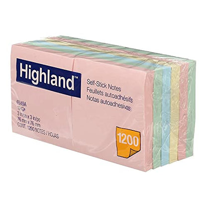 Highland 105833 Highland Notes 3-Inch x 3-Inch Assorted Colors 12 Pads (6549A)
